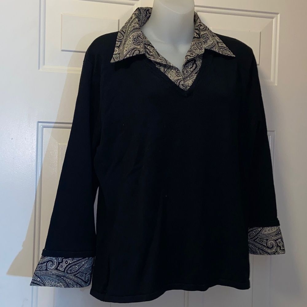 Notations Woman Black Shirt with Paisley Collar Size Approximate XXL